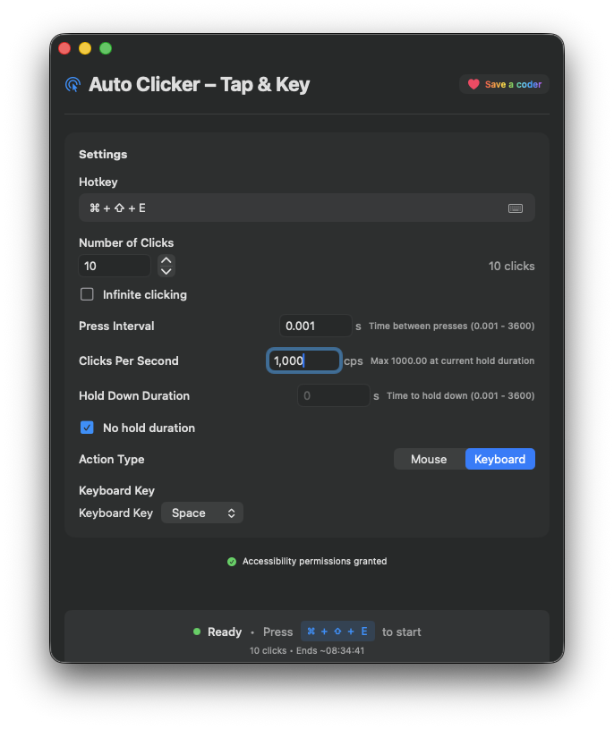 Auto Clicker keyboard mode — automate any key press